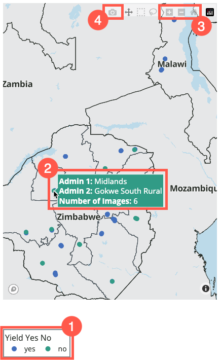 An example of hovering over a point on the map after selecting the Yield variable.