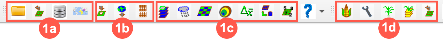 The icons on the main toolbar can be divided into four sections.