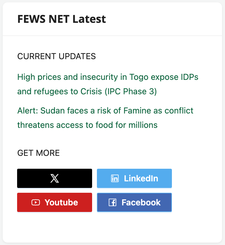 Screenshot of the FEWS NET Latest widget