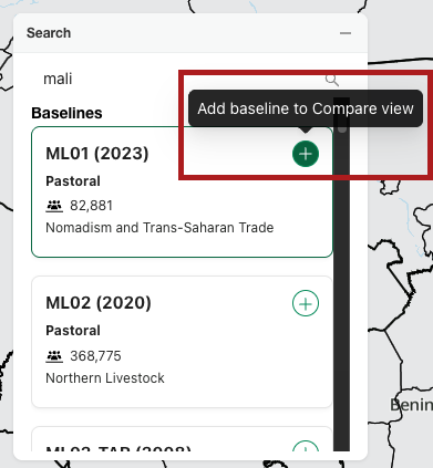 Adding a livelihood baseline to the compare view from search. 