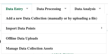 The Import Data Points option includes a submenu of data domains.