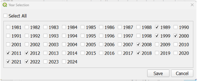The Year Selection appears as a popup window.