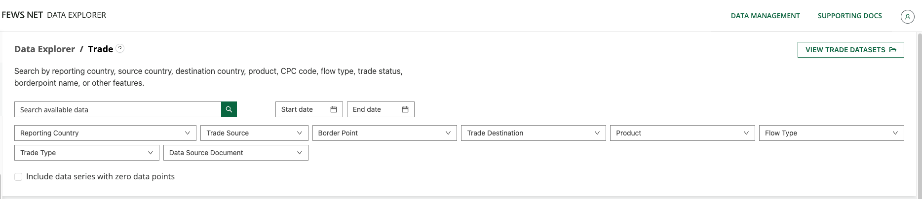 A look at the adjusted Trade domain filters.